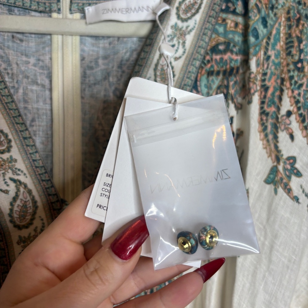 Zimmermann White Mini Dress with Teal and Beige Paisley Embroidery - Picture 5 of 16